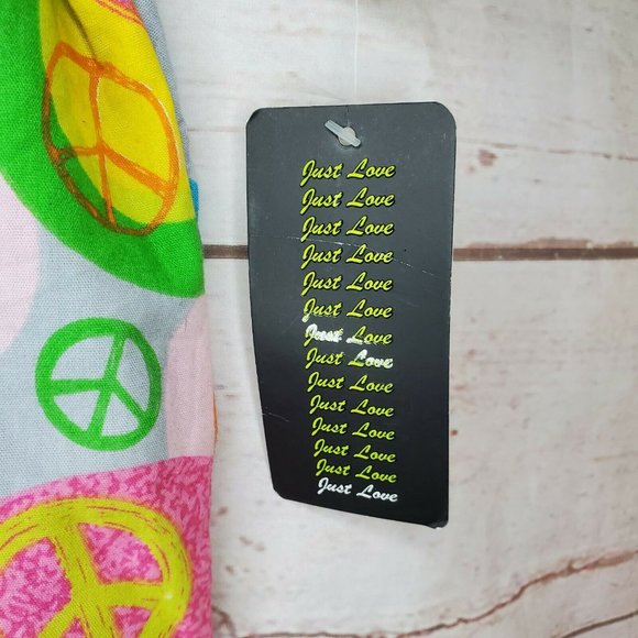 Just Love Medical Scrub Top Medium Pink Multi Colored Peace Signs - Picture 12 of 12